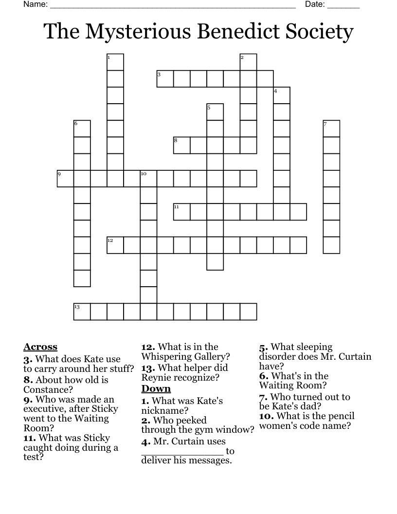 The Mysterious Benedict Society  Crossword