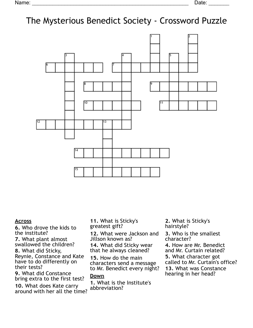 The Mysterious Benedict Society - Crossword Puzzle
