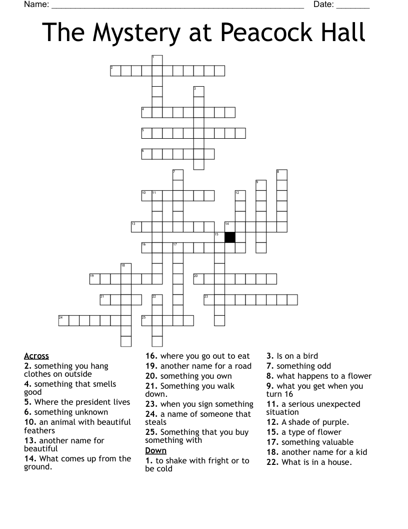 The Mystery at Peacock Hall Crossword