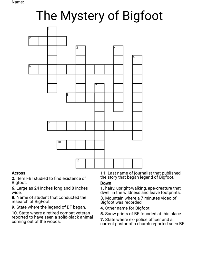 The Mystery of Bigfoot Crossword