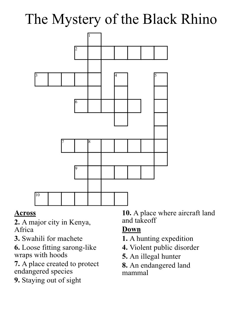 The Mystery of the Black Rhino Crossword