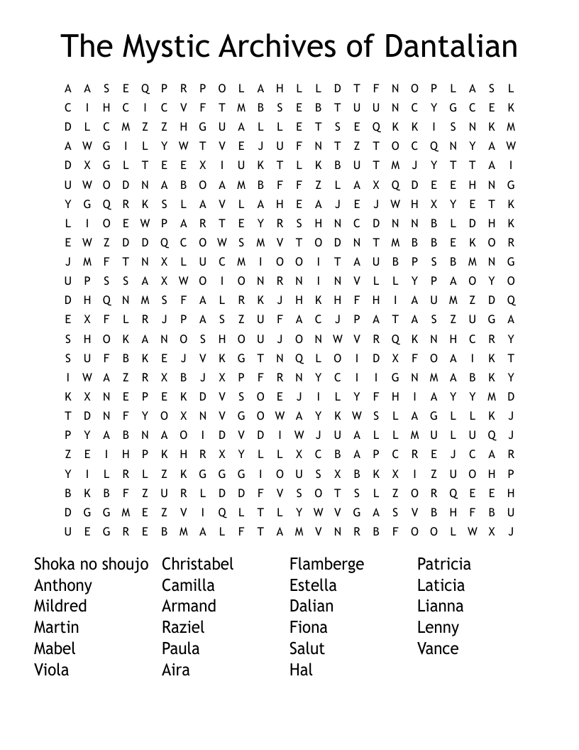 The Mystic Archives of Dantalian Word Search