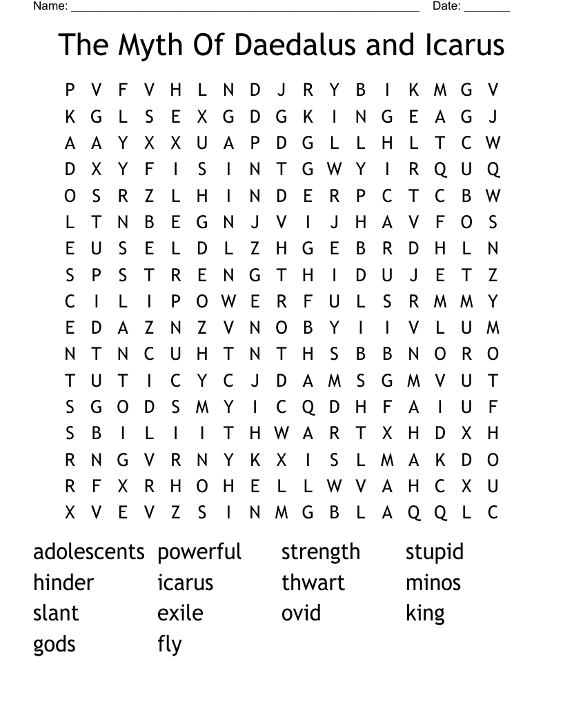 The Myth Of Daedalus and Icarus Word Search
