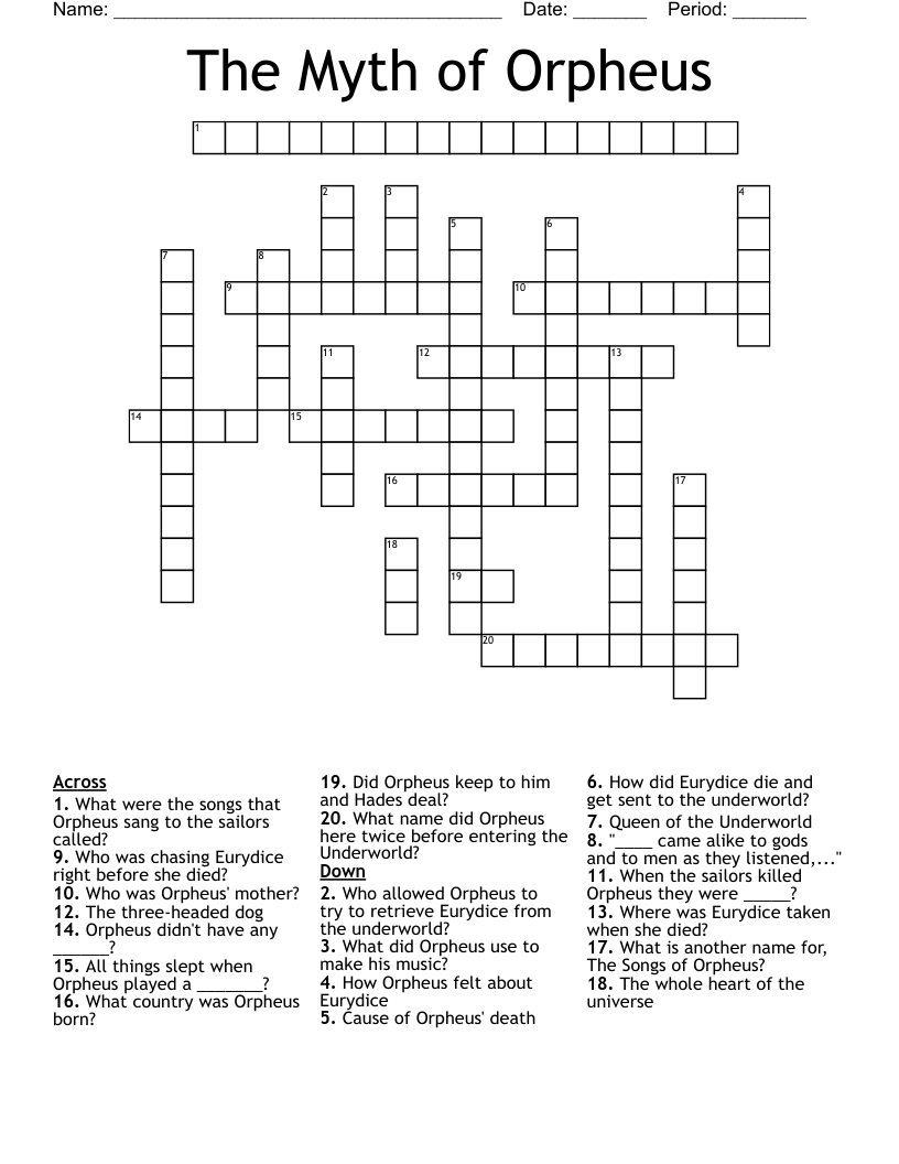 The Myth of Orpheus Crossword