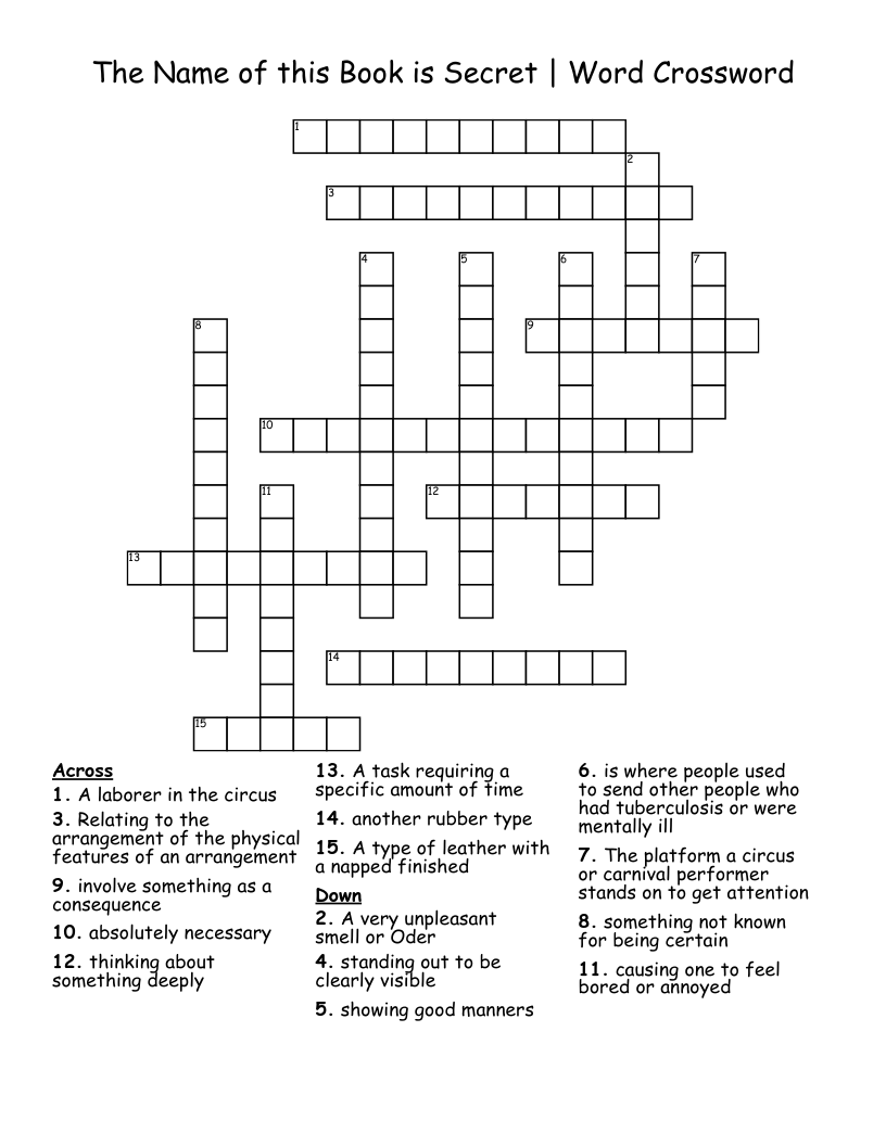 The Name of this Book is Secret | Word Crossword