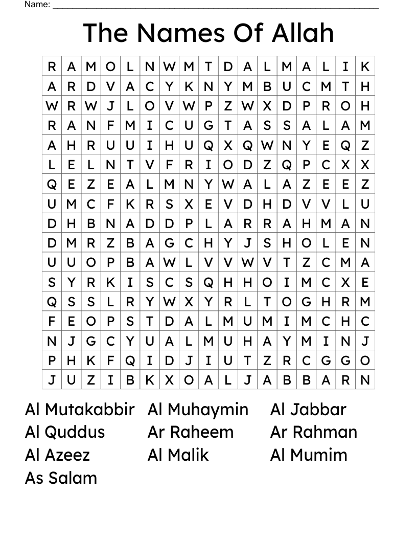 The Names Of Allah Word Search
