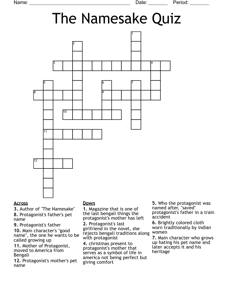 The Namesake Quiz Crossword