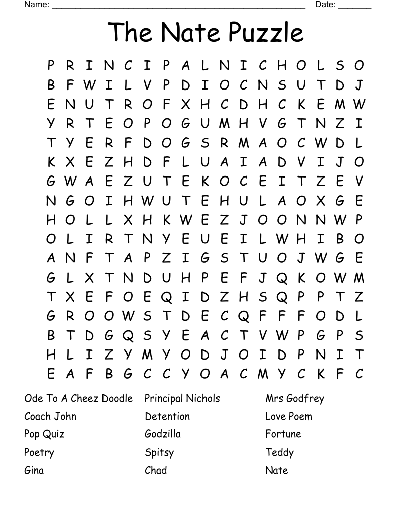 The Nate Puzzle Word Search