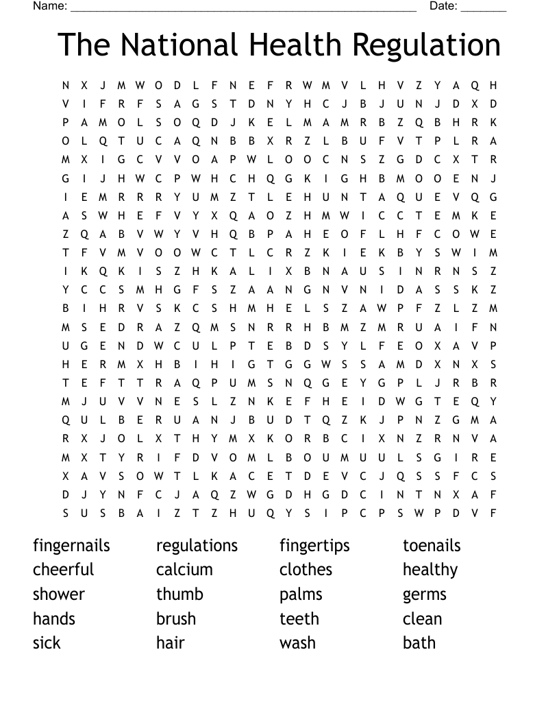 The National Health Regulation Word Search