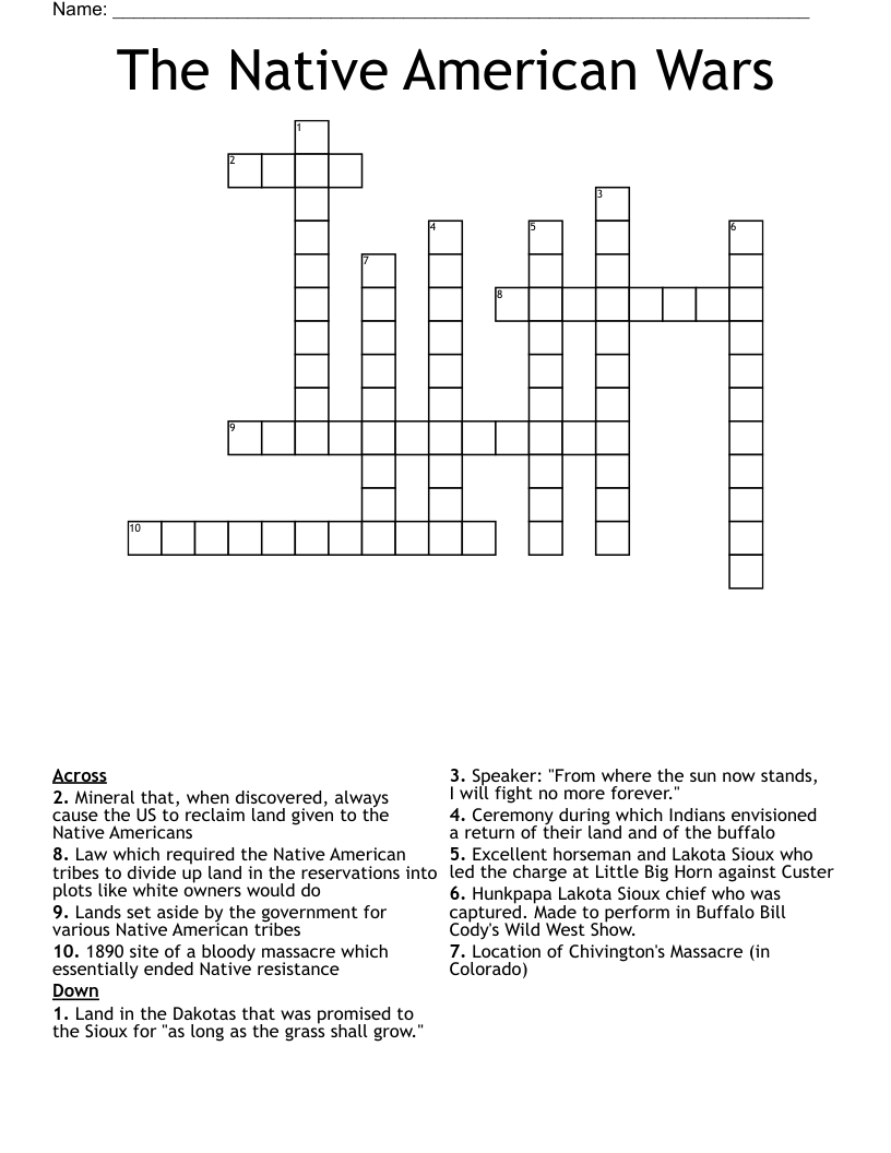 The Native American Wars Crossword