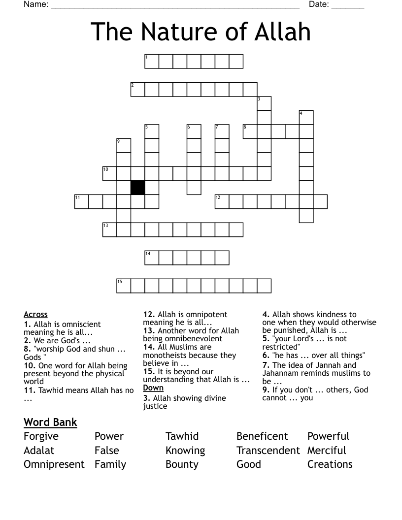 The Nature of Allah Crossword