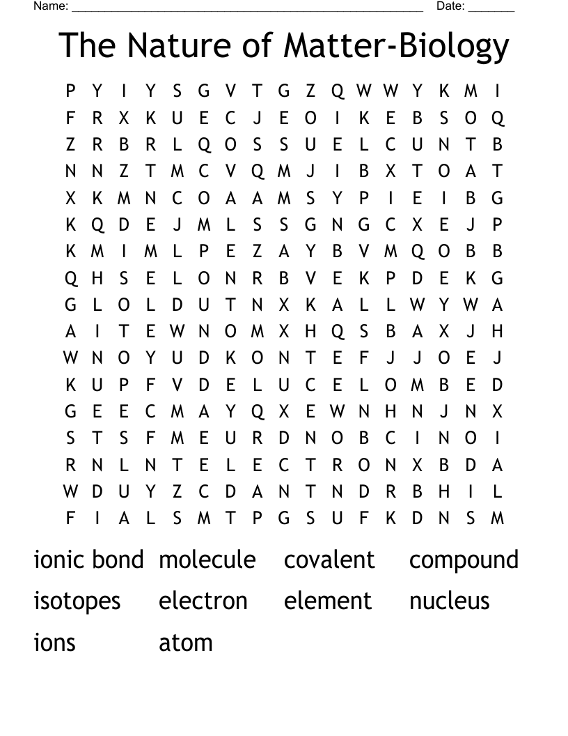 The Nature of Matter-Biology Word Search