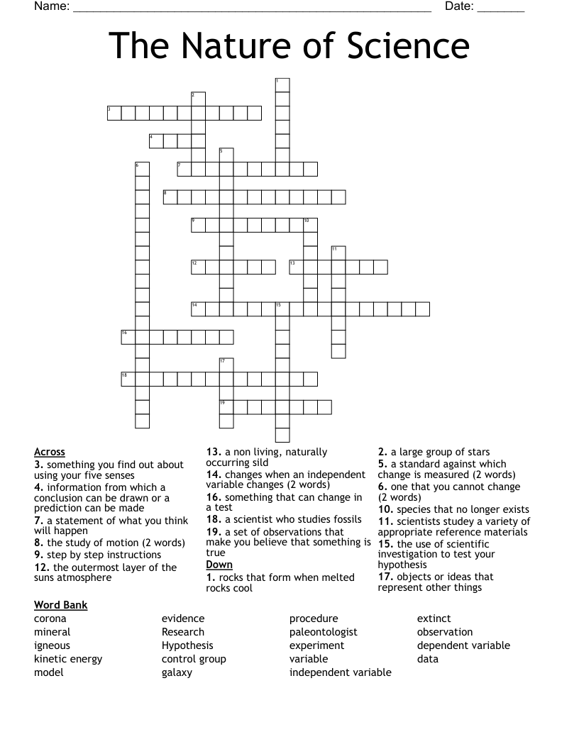 The Nature of Science Crossword