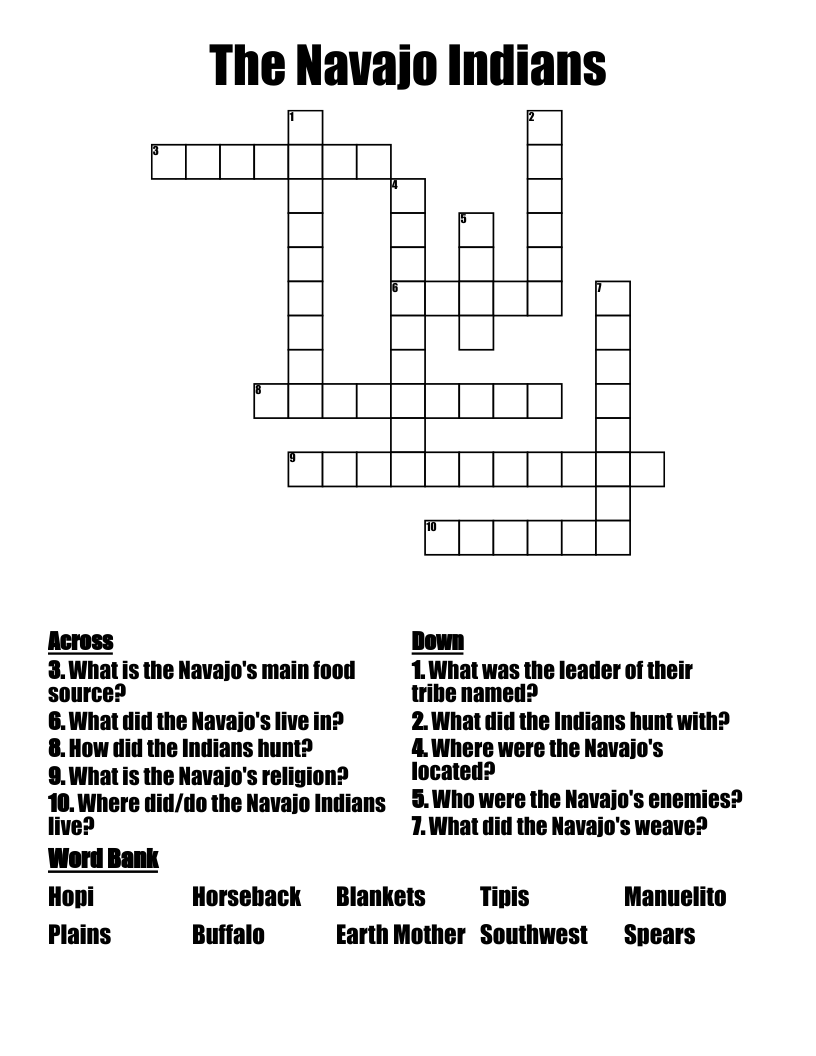 The Navajo Indians Crossword