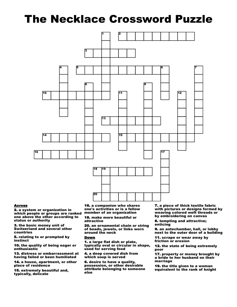 The Necklace Crossword Puzzle