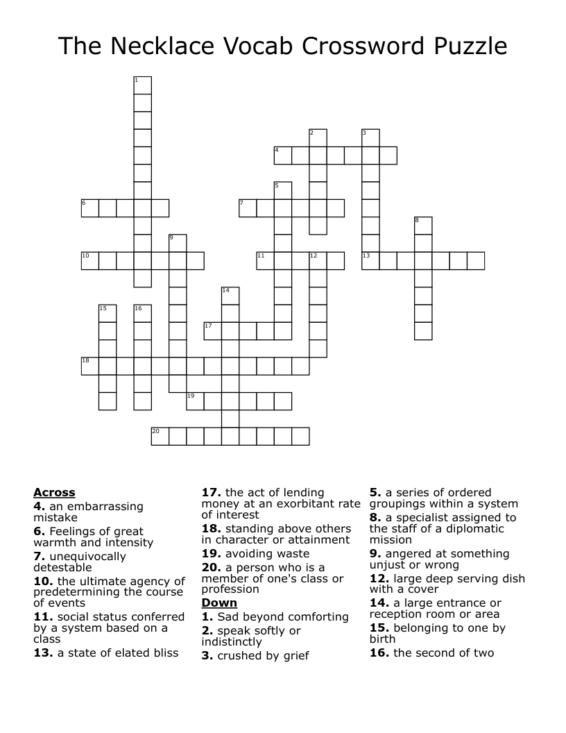 The Necklace Vocab Crossword Puzzle
