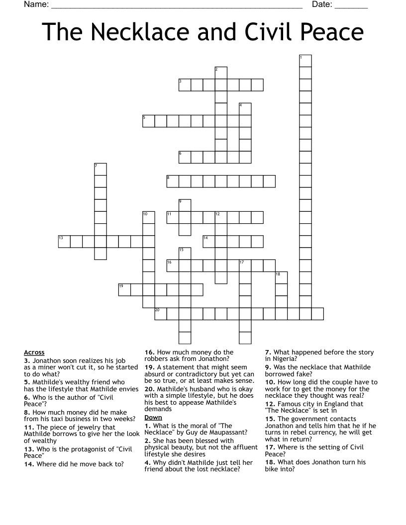 The Necklace and Civil Peace Crossword
