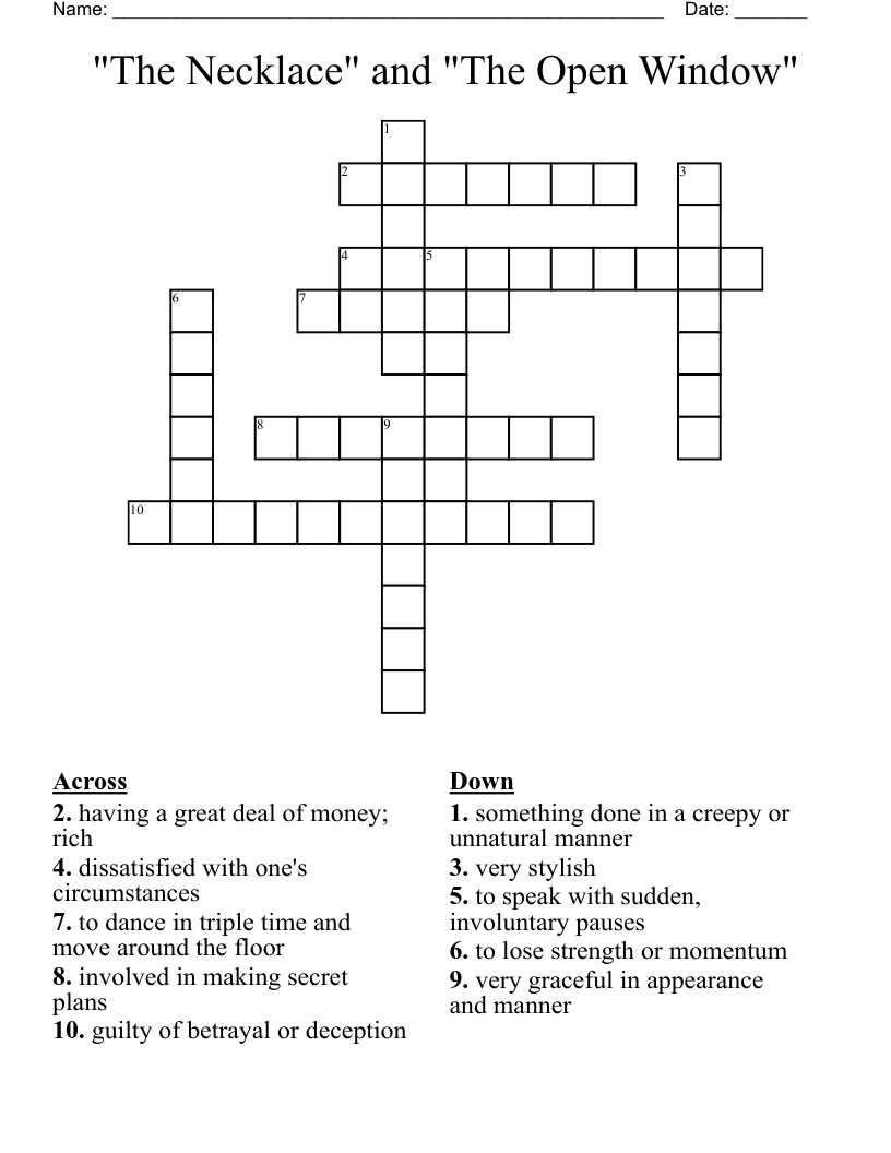 "The Necklace" and "The Open Window" Crossword