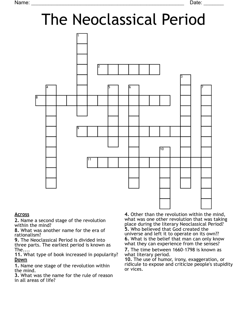 The Neoclassical Period Crossword