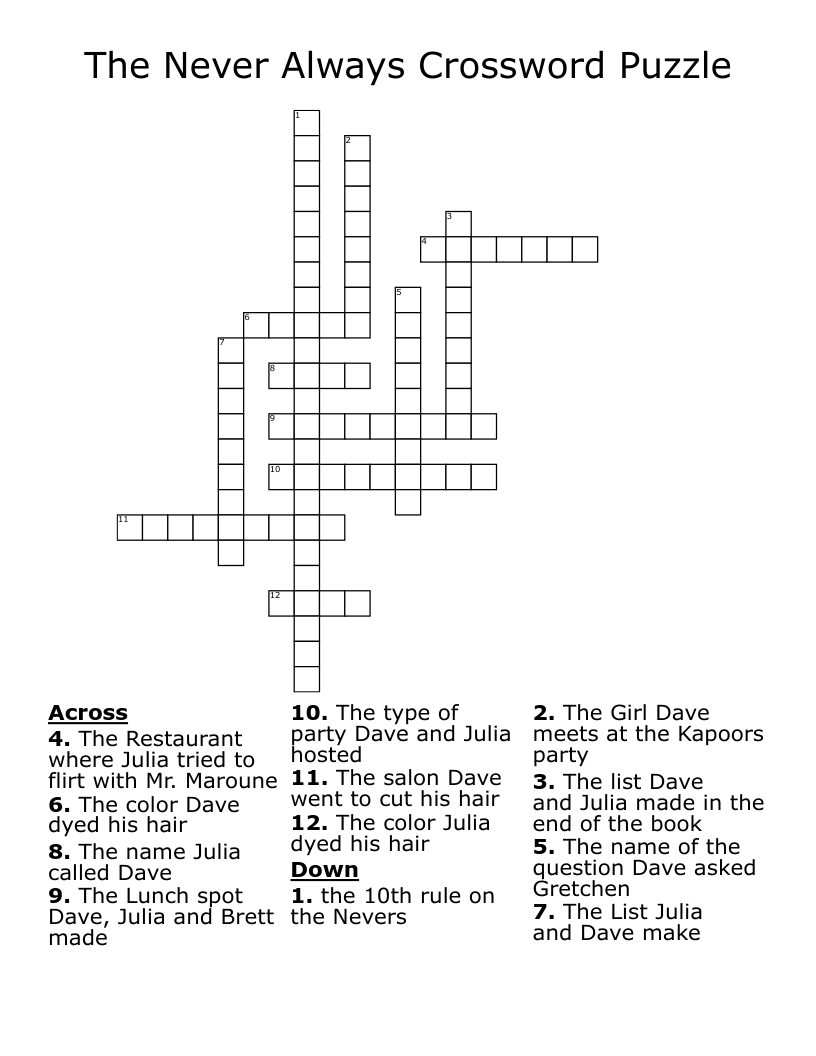 The Never Always Crossword Puzzle