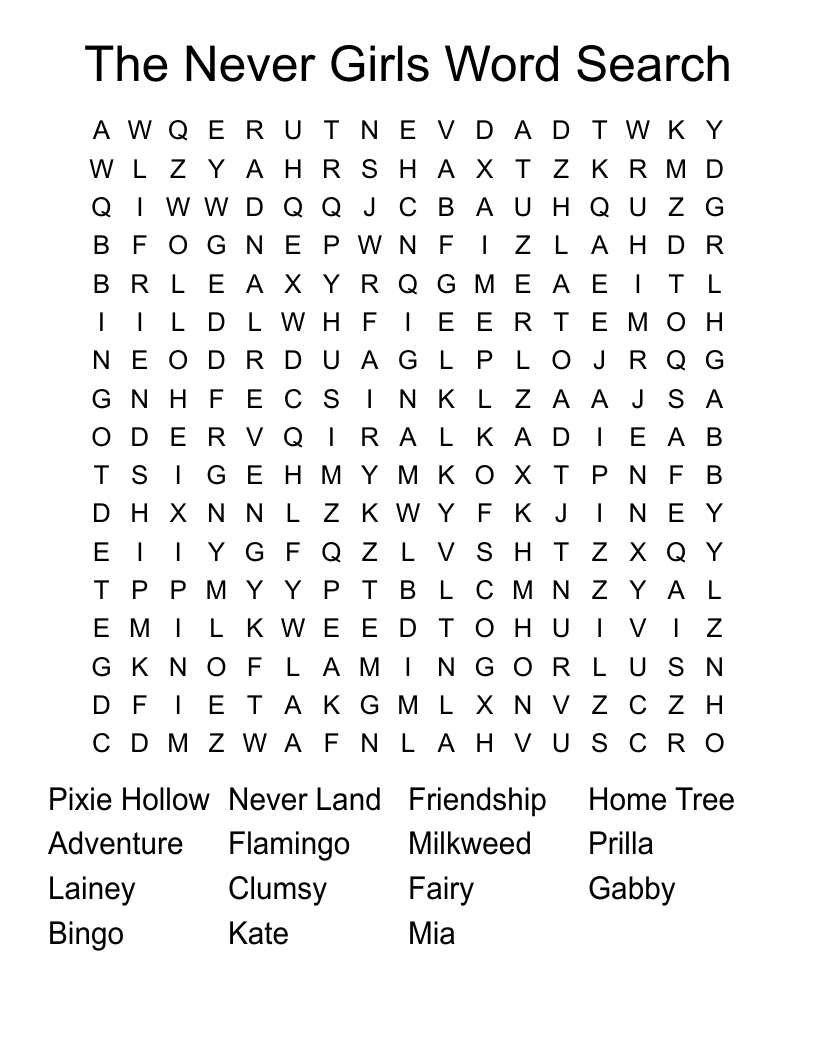 The Never Girls Word Search