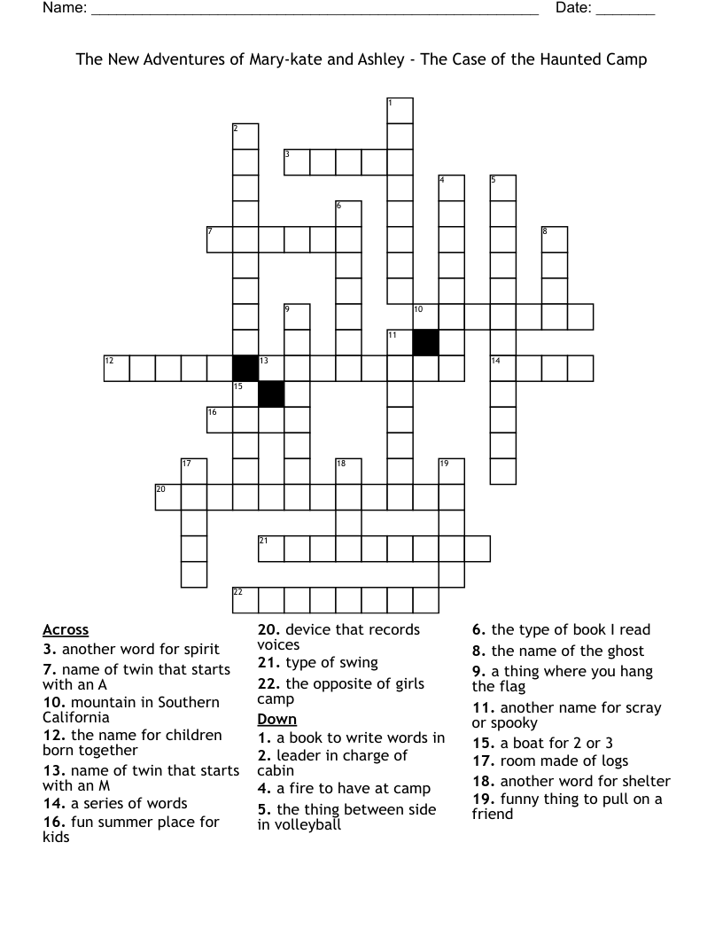 The New Adventures of Mary-kate and Ashley - The Case of the Haunted Camp Crossword