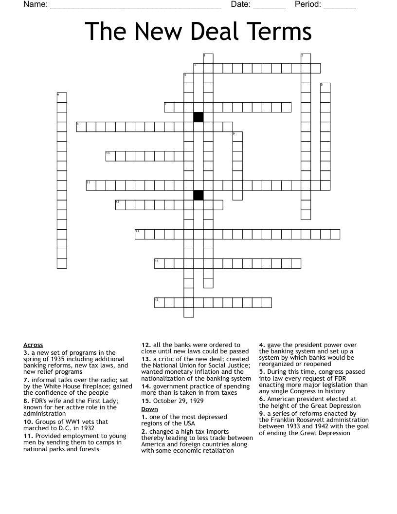 The New Deal Terms  Crossword