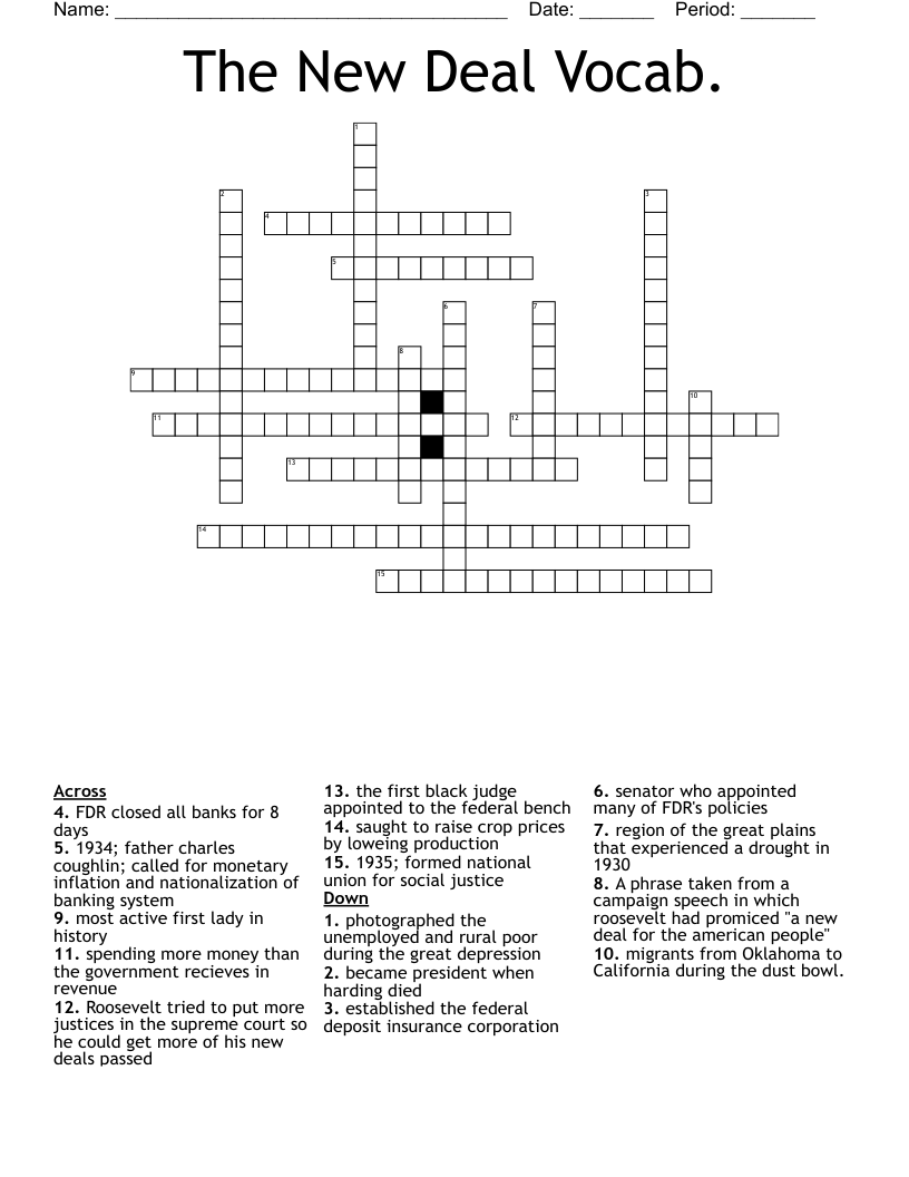 The New Deal Vocab. Crossword