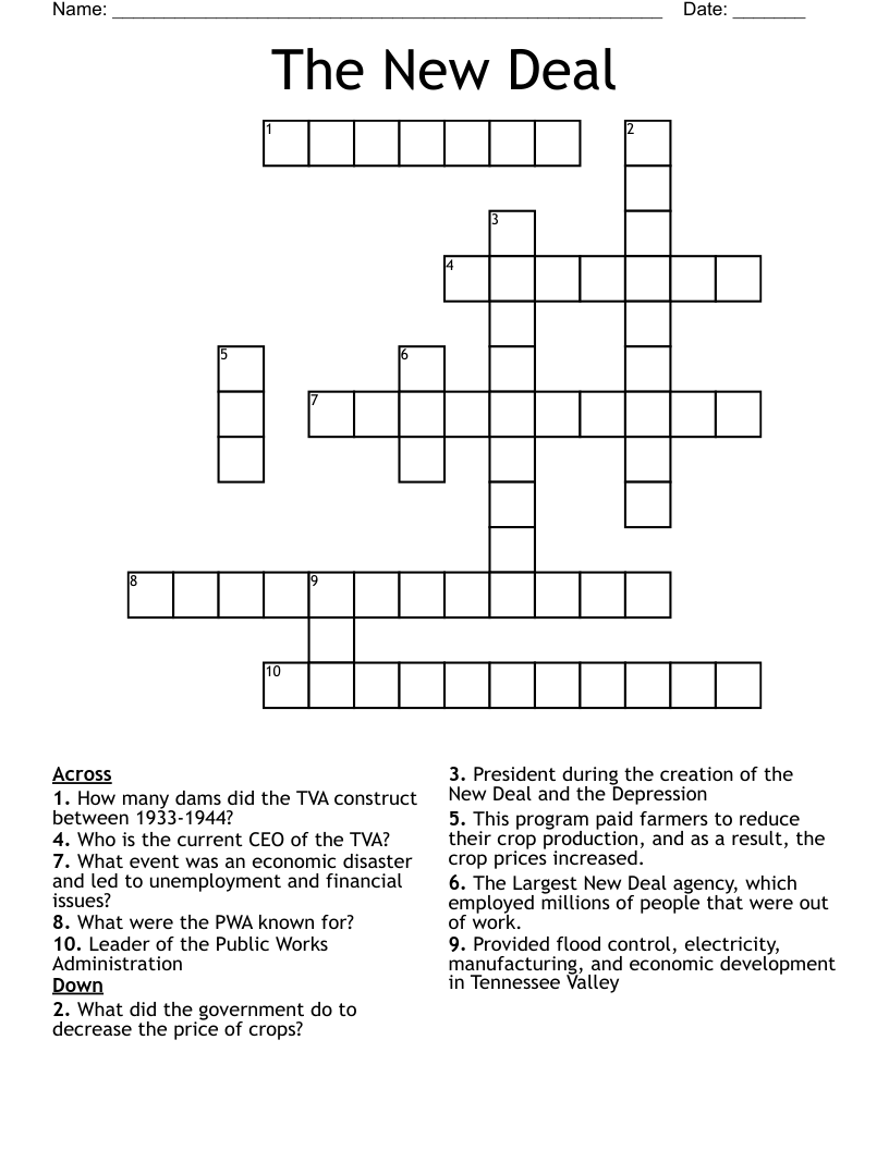 The New Deal  Crossword
