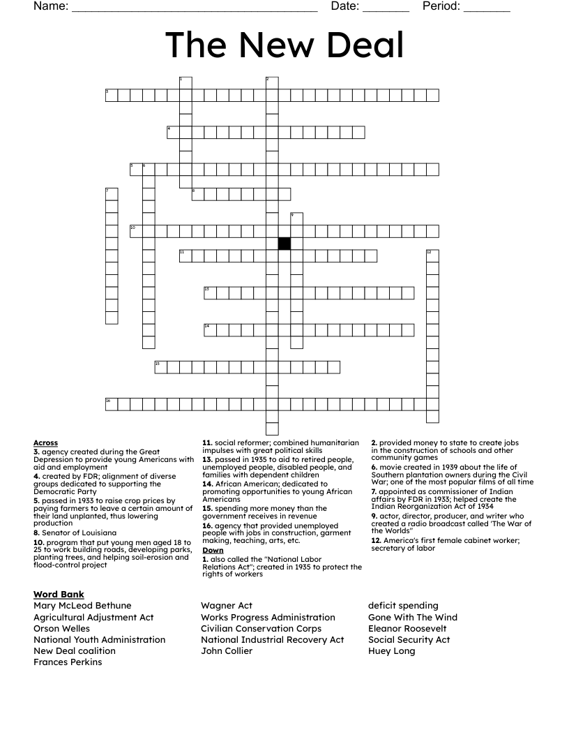 The New Deal  Crossword