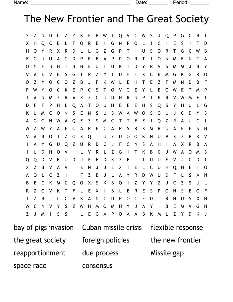 The New Frontier and The Great Society Word Search