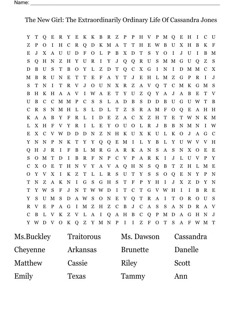 The New Girl: The Extraordinarily Ordinary Life Of Cassandra Jones Word Search