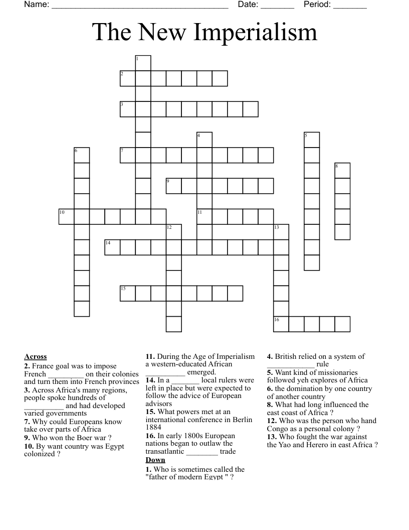 The New Imperialism Crossword