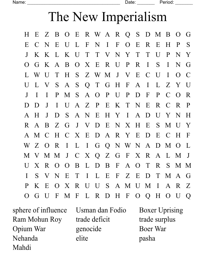 The New Imperialism Word Search