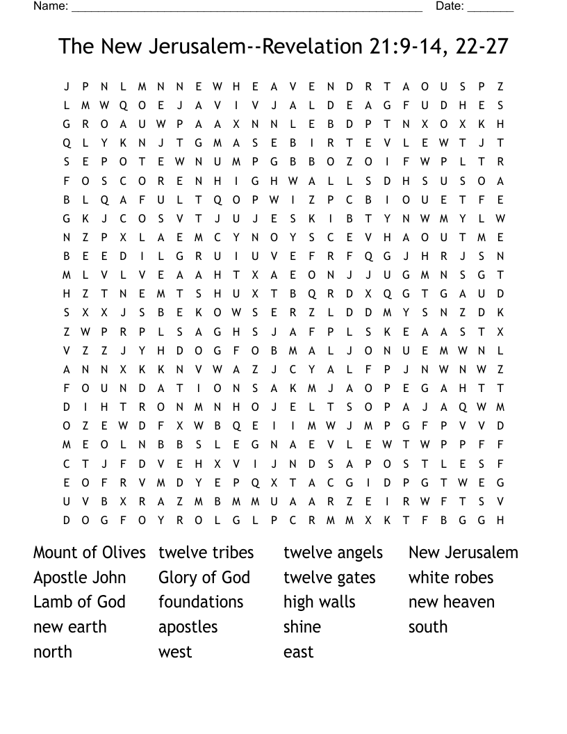The New Jerusalem--Revelation 21:9-14, 22-27 Word Search