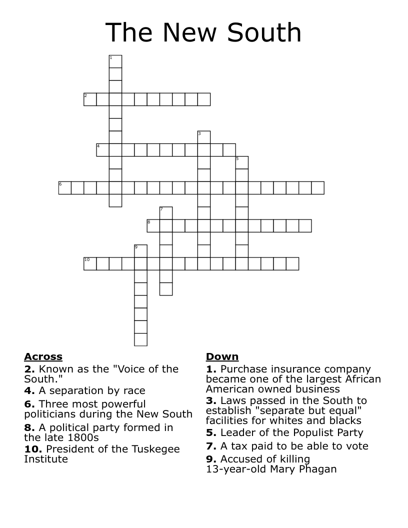 The New South Crossword