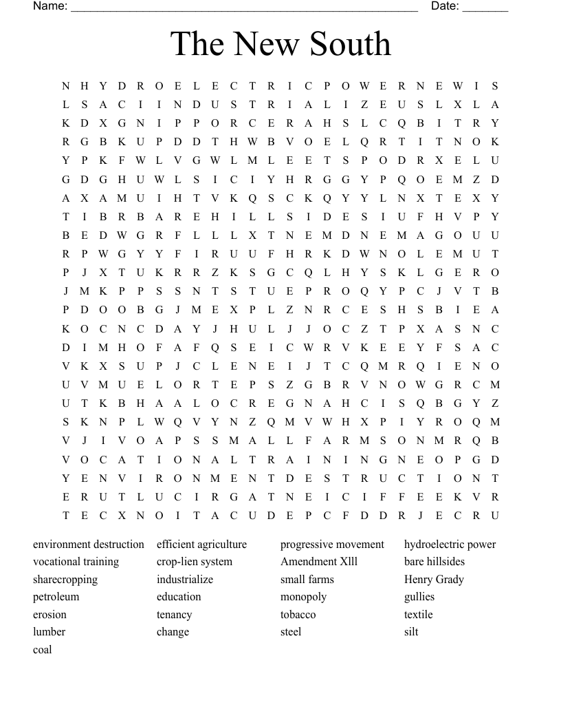 The New South Word Search