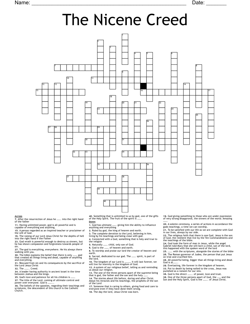 The Nicene Creed  Crossword