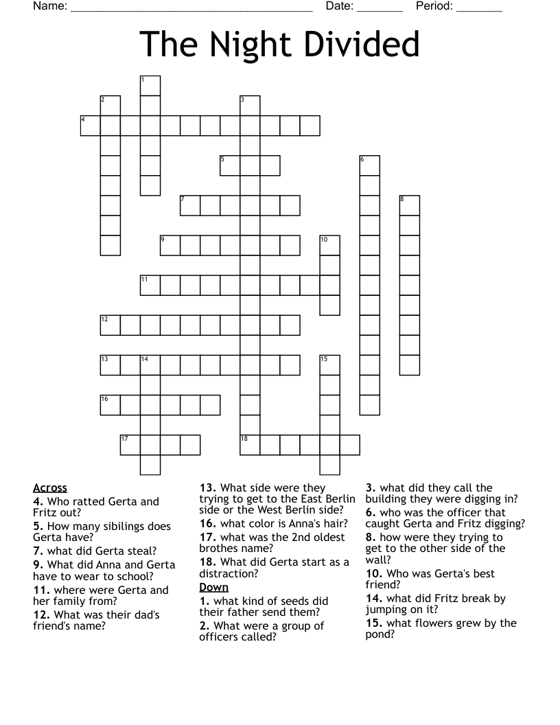 The Night Divided Crossword