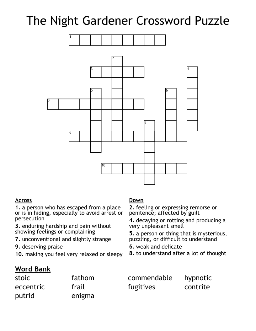 The Night Gardener Crossword Puzzle