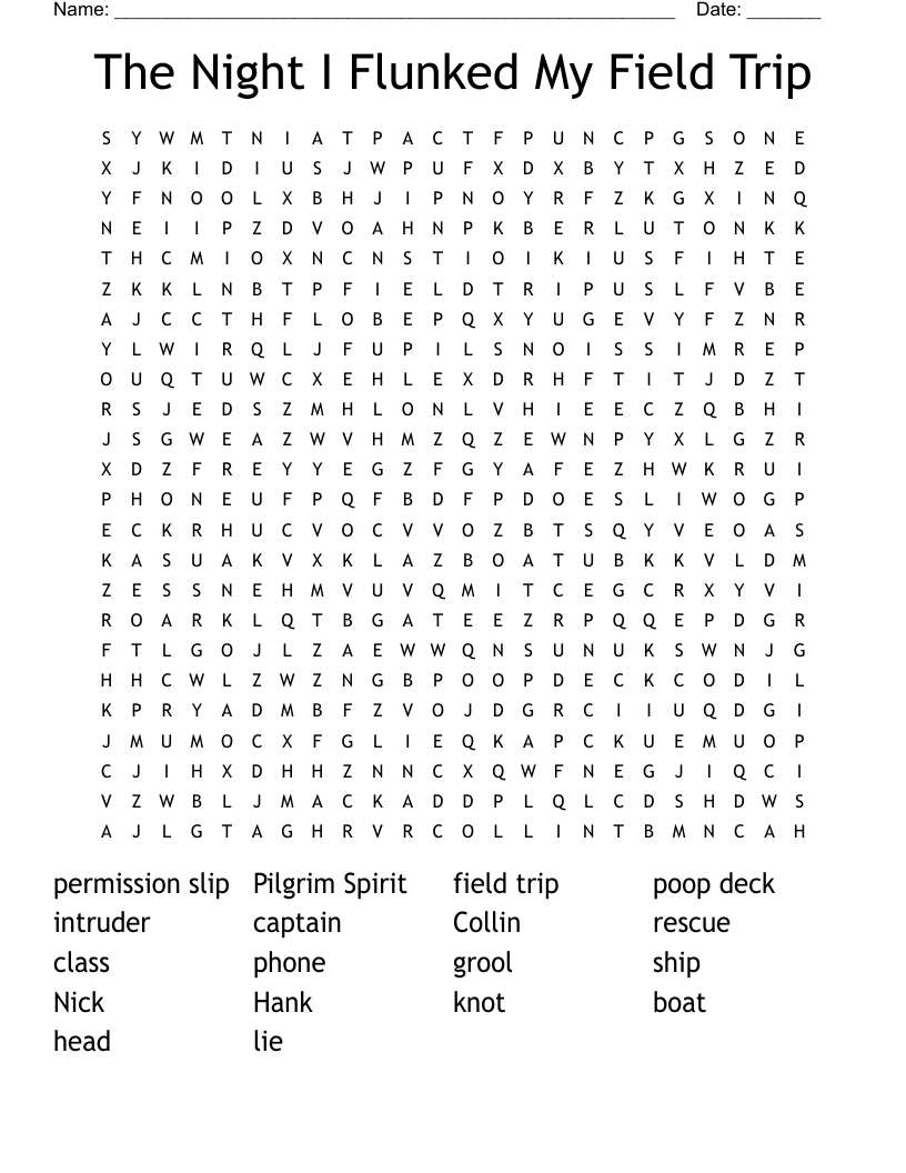 The Night I Flunked My Field Trip Word Search