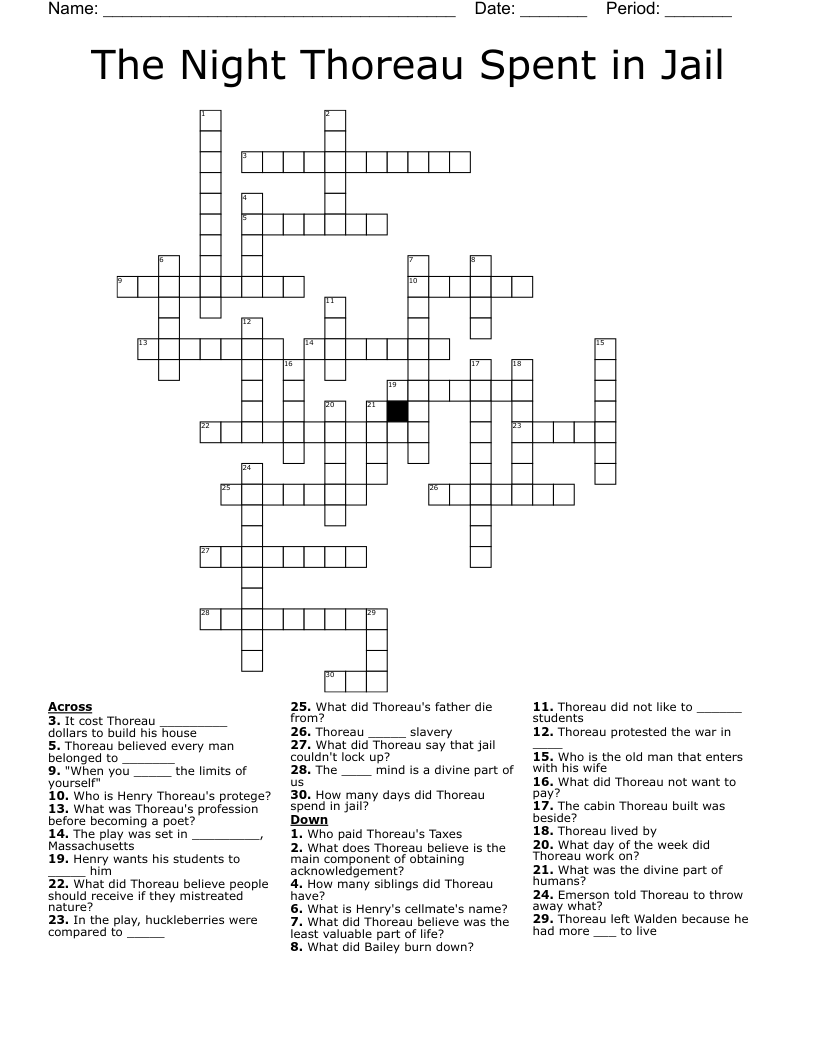 The Night Thoreau Spent in Jail  Crossword
