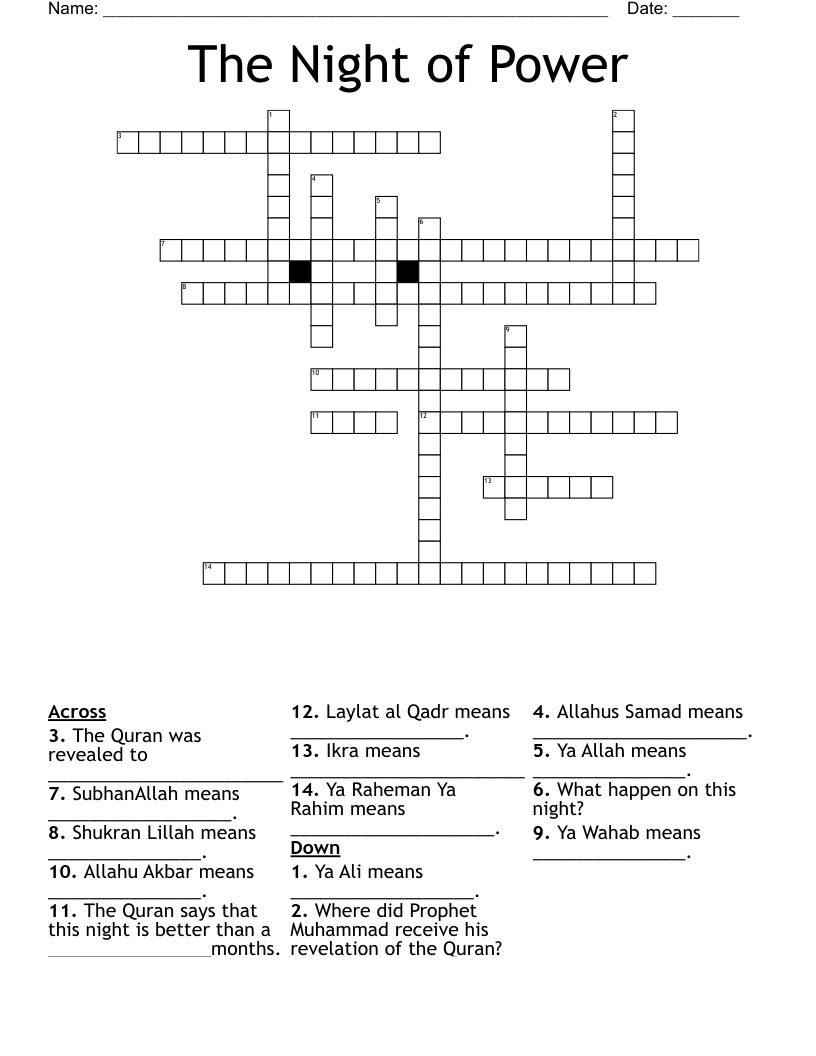 The Night of Power Crossword