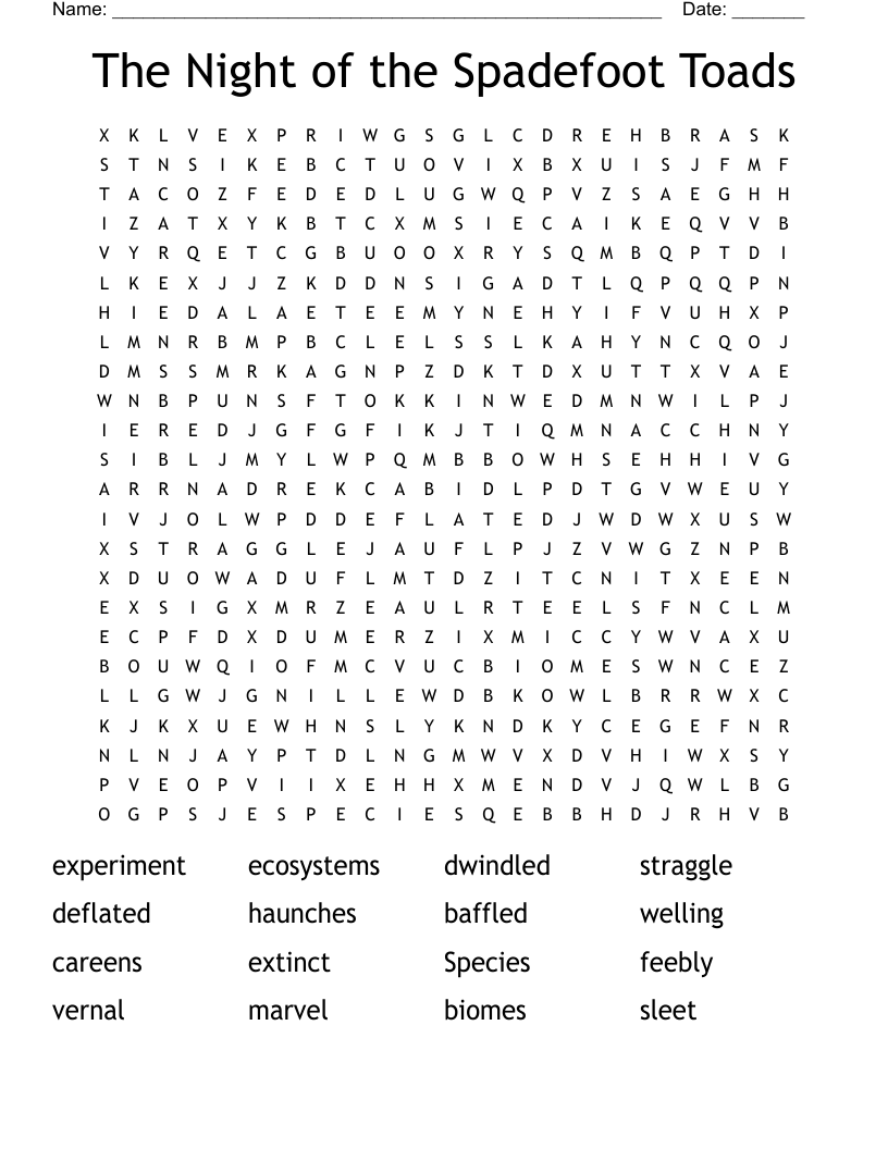 The Night of the Spadefoot Toads Word Search