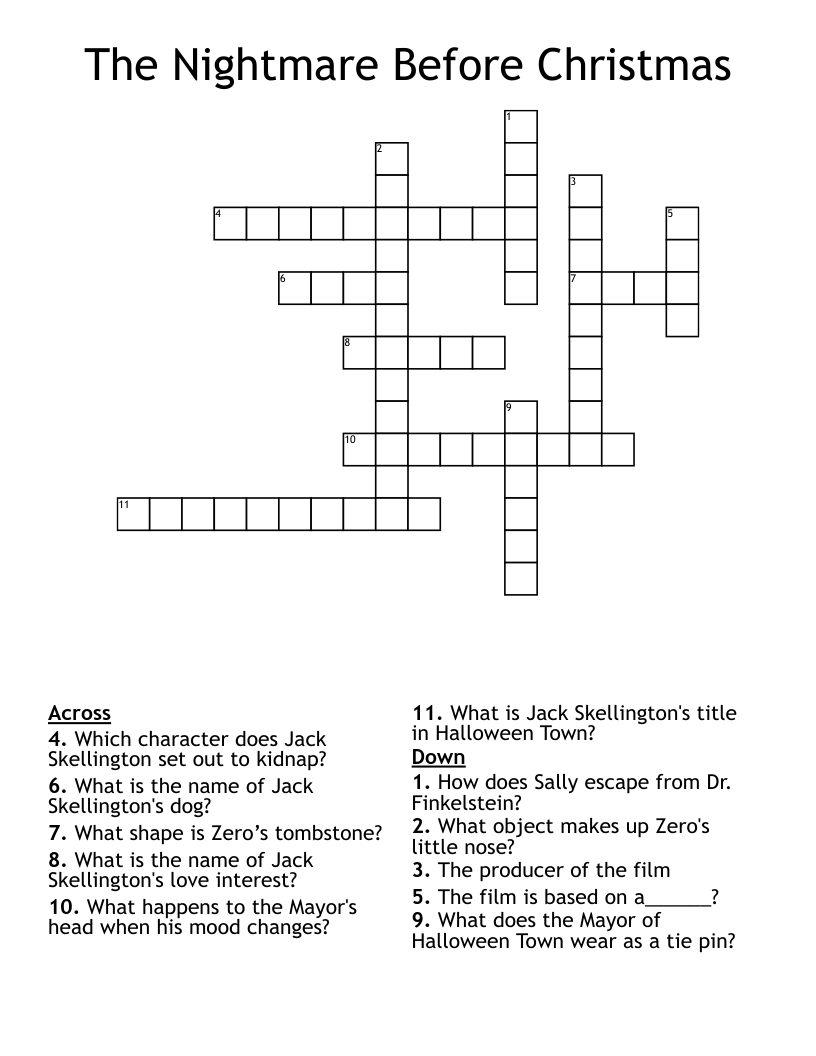 The Nightmare Before Christmas Crossword