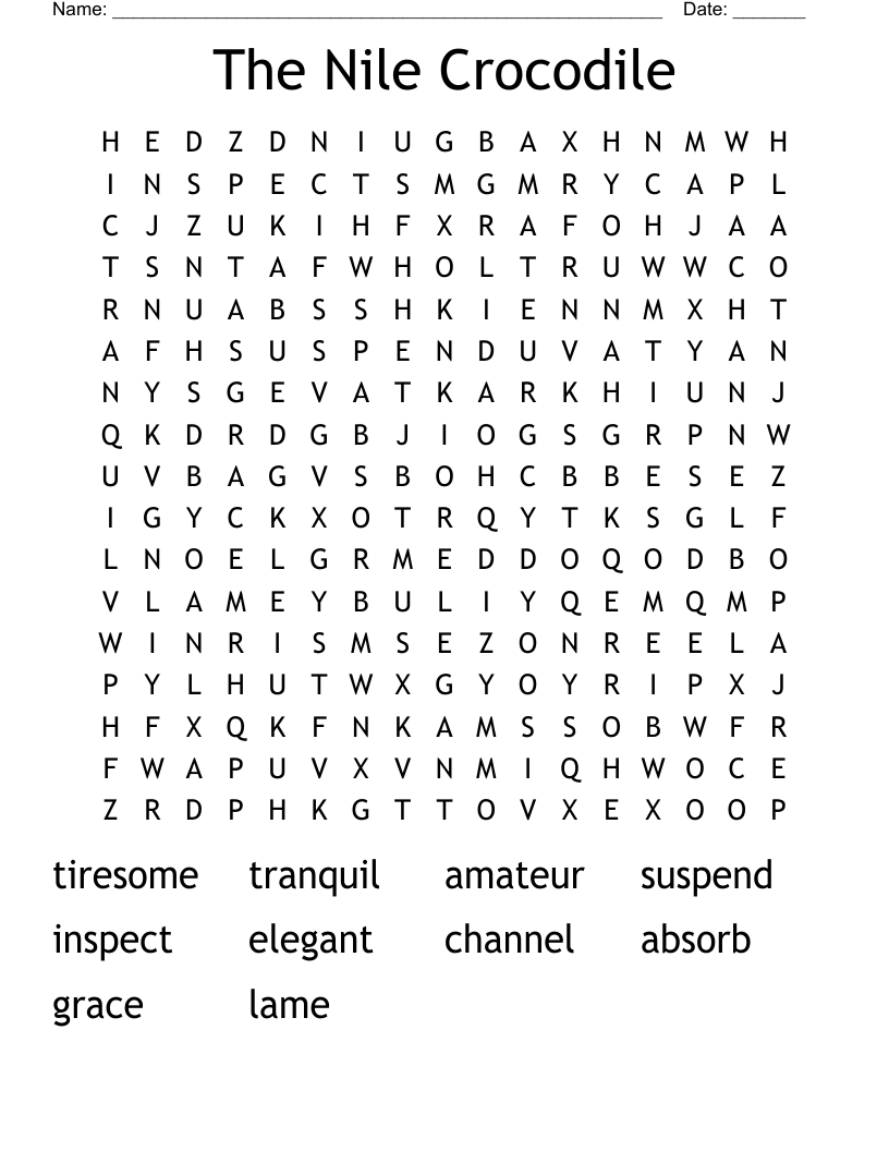 The Nile Crocodile Word Search