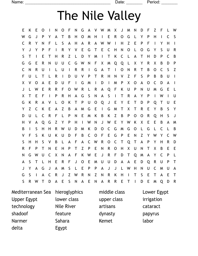 The Nile Valley Word Search