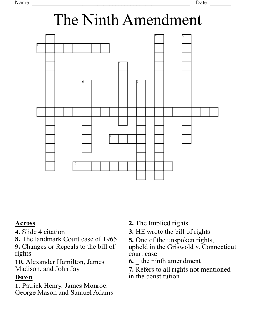 The Ninth Amendment Crossword