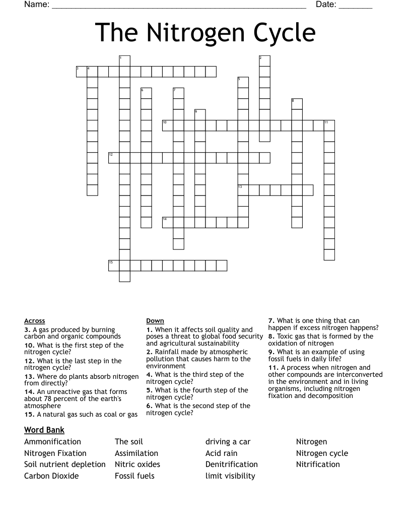 The Nitrogen Cycle Crossword
