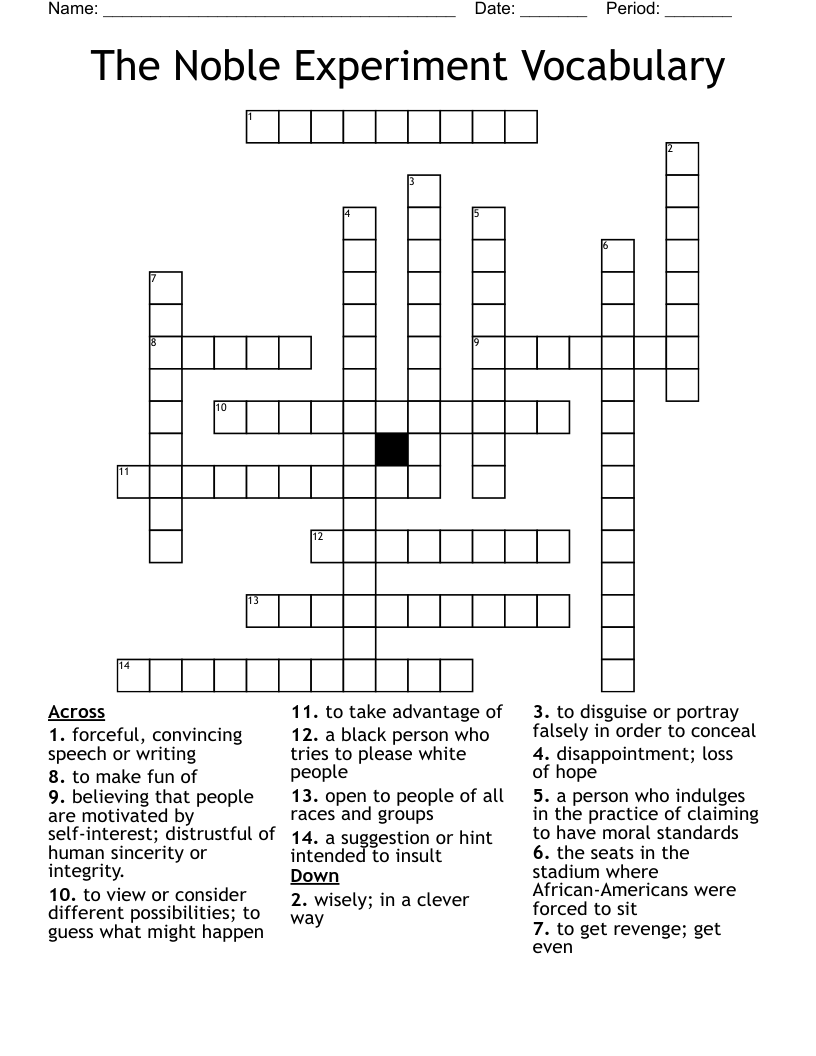 The Noble Experiment Vocabulary  Crossword